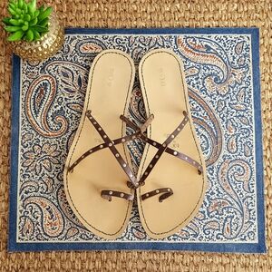 MDN Italian Genuine Leather Studded Sandals Brown Strappy Slip On Size 41